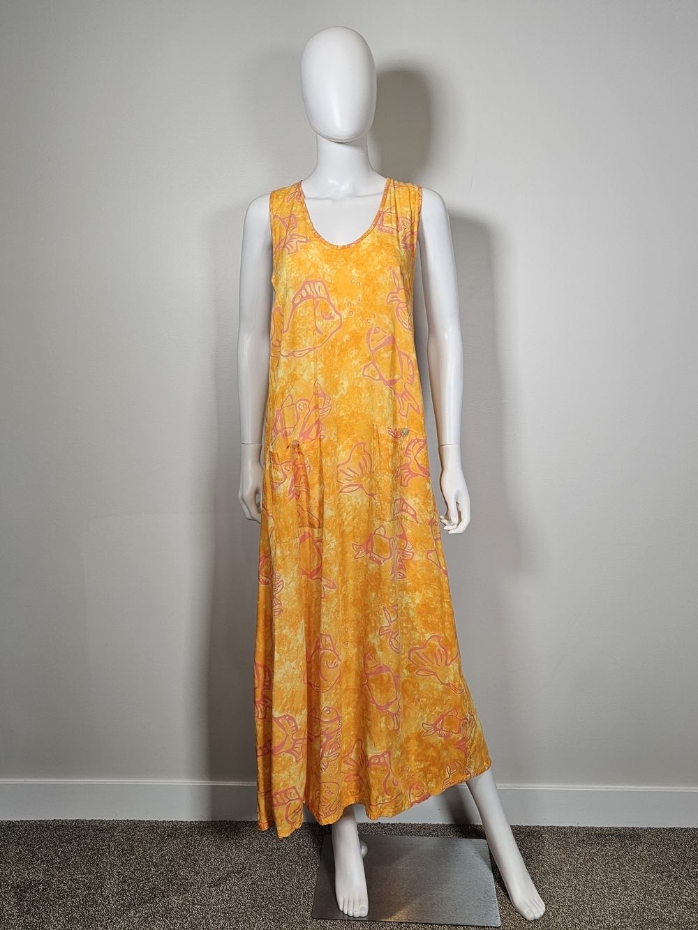 April Cornell Orange Yellow & Pink Fish Lightweight Midi Dress Sz S